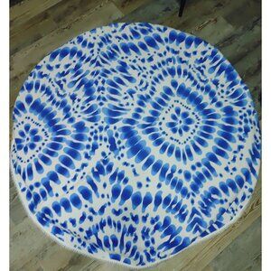 Round Beach Towel Blanket Throw White Tie Dye Fringe Enchante Home Turkey Fringe